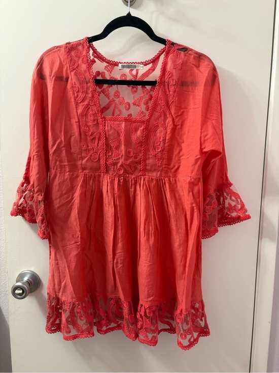Monoreno Tops - Monoreno coral boho peasant tunic top/dress (Small) Pre ❤️ PTP 17/L 30